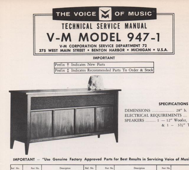 947-1 Console Service Manual. Comes with 1297 and 20224 manuals.