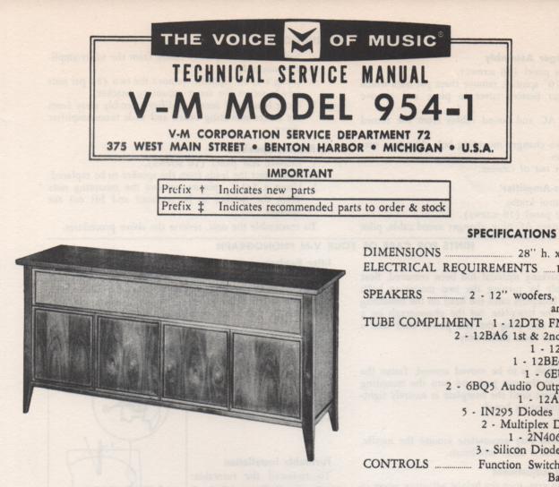 954-1 Console Service Manual. Comes with B1256 and 20217 manuals.