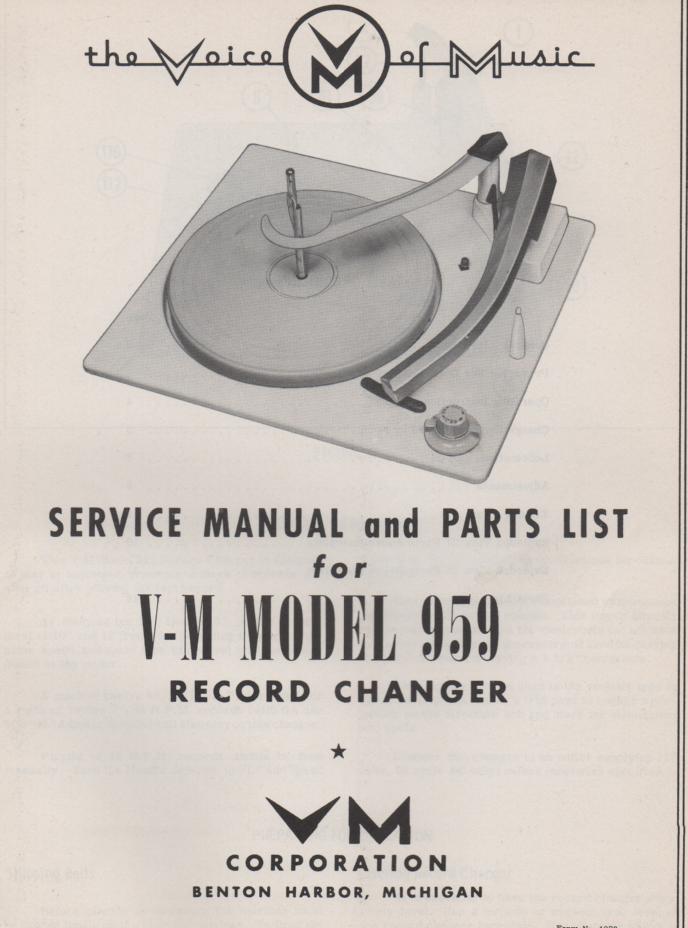 959 Record Changer Service Manual