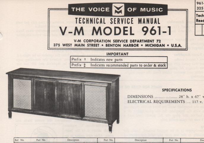 961-1 Console Service Manual. Comes with B1256 B1266 changer manual.   No amplifier tuner manual...