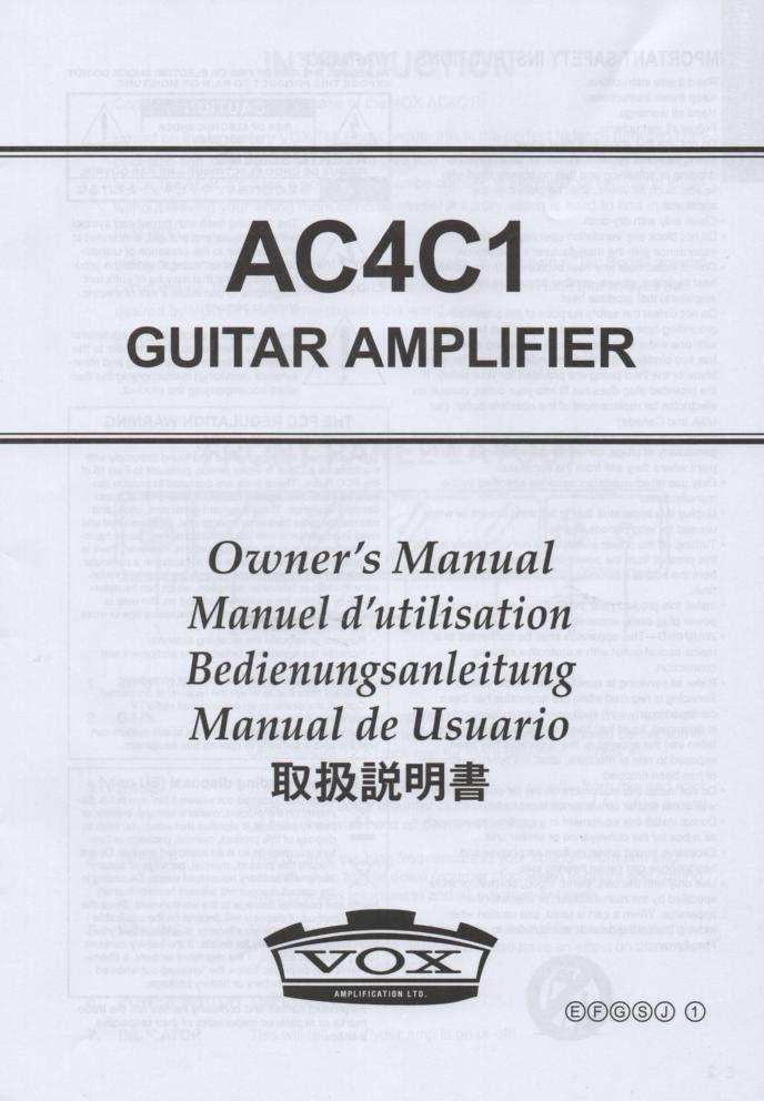 AC4C1 Guitar Amplifier Owners Manual. Printed in English, German, Japanese, French and Spanish...