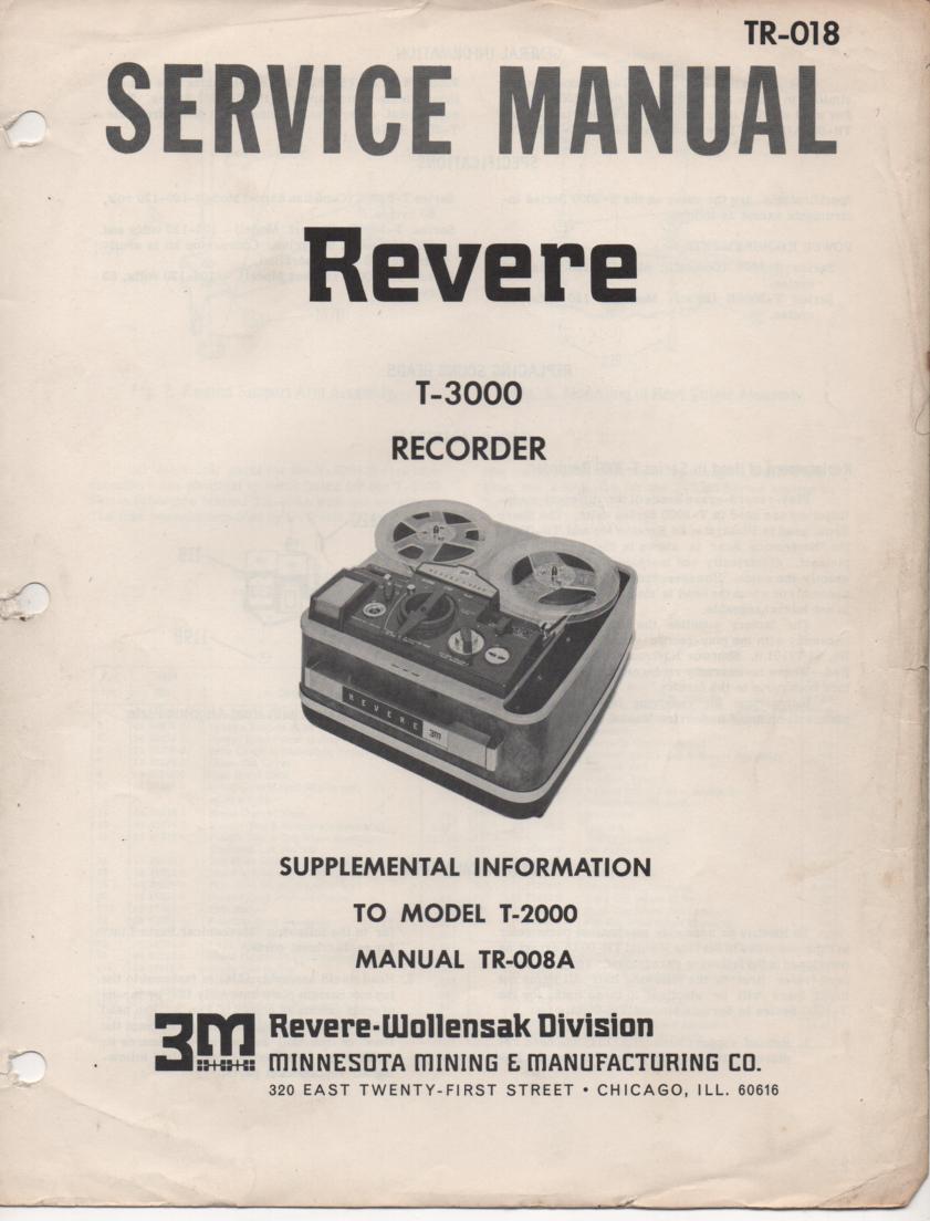 T-3000 Reel to Reel Tape Recorder Service Manual
