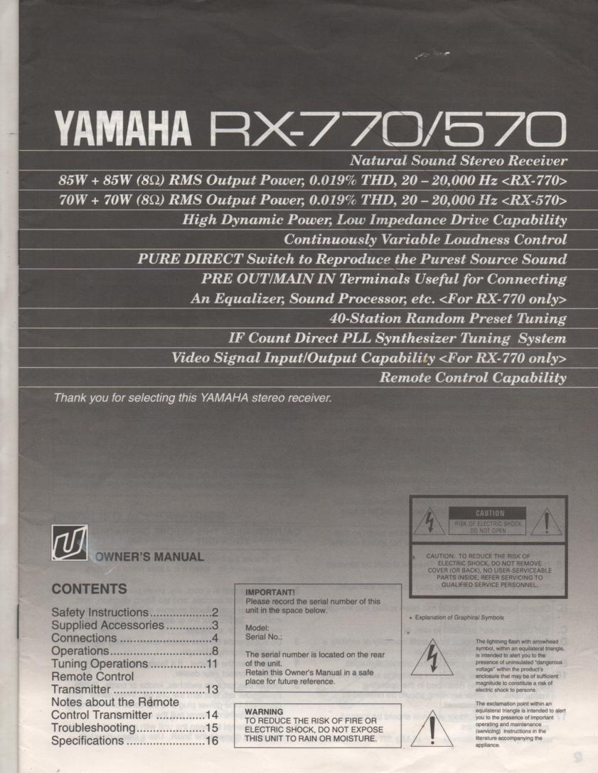 RX-570 RX-770 Receiver Owners Instruction Manual