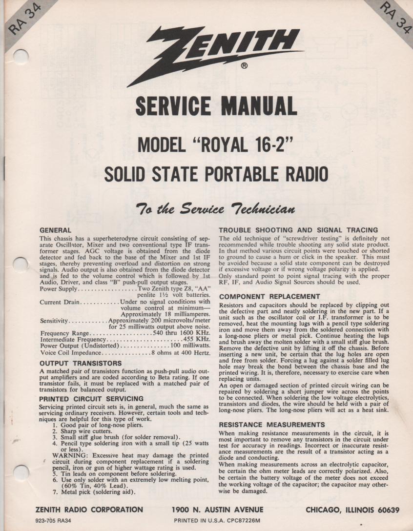 16-2 Royal 16-2 AM FM Radio Service Manual RA34