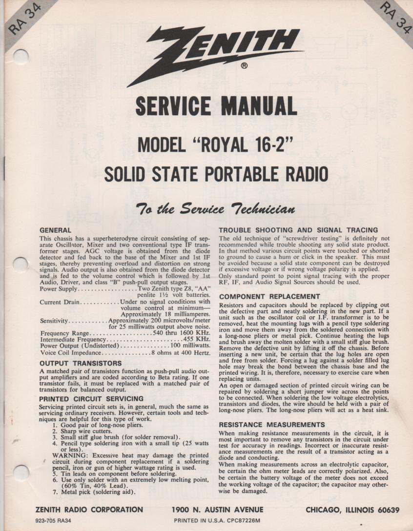 16-2 Royal 16-2 AM FM Radio Service Manual RA34