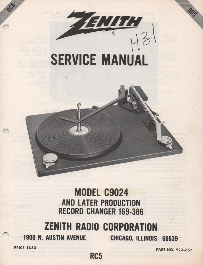 169-386 C9024 Late Production Turntable Service Manual. RC-5