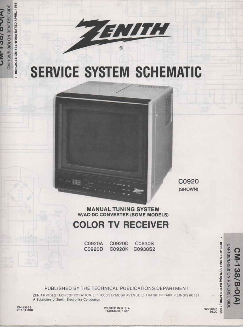 D0920A D0920D D0920K D0920U D0930S TV Service Diagram CM-139 B-0 A B Chassis ... With Schematics