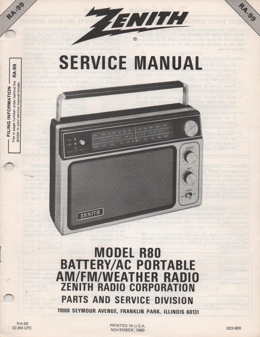 R80 AM FM Radio Service Manual RA99