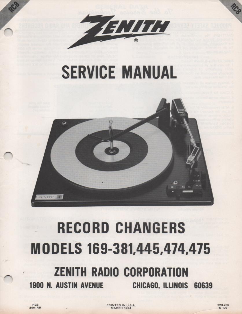 169-381 169-445 169-474 169-475 Record Changer Service Manual RC-8
