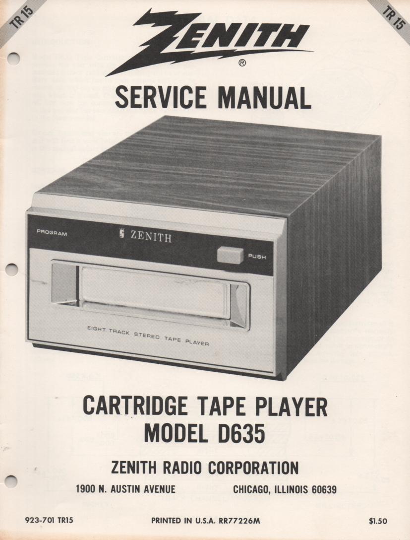D635 8-Track Tape Player Service Manual TR15