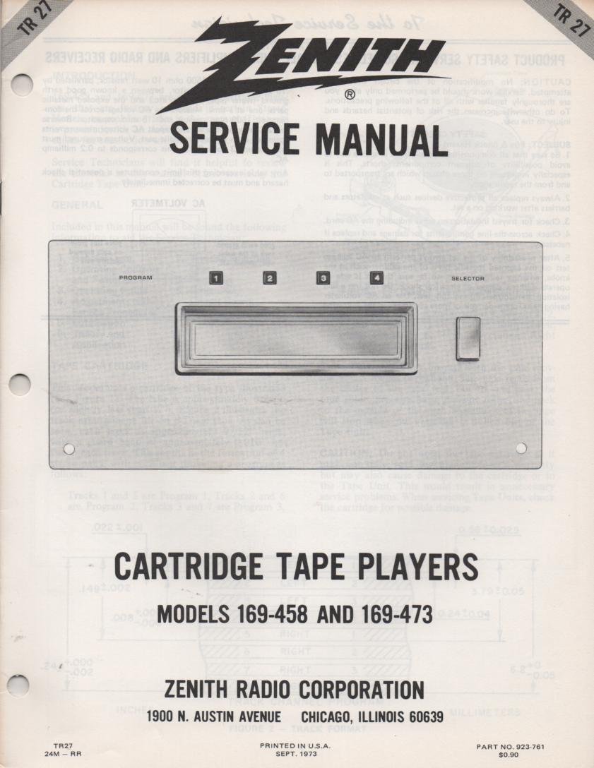 169-458 169-473 8-Track Tape Player Service Manual TR27