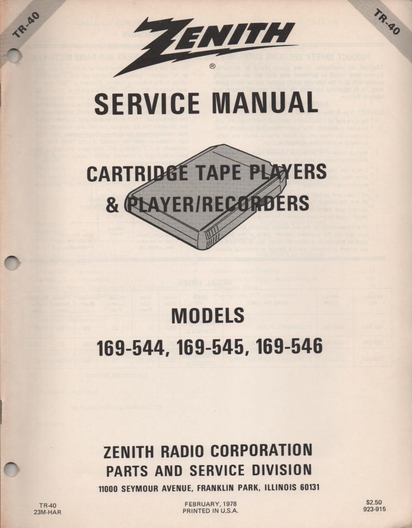 169-544 169-545 169-546 8-Track Player Recorder Service Manual TR40