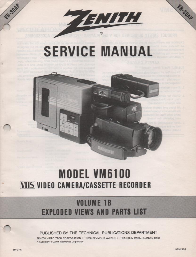 VM6100 Camcorder Parts List and Exploded Views Service Manual VR30AP
