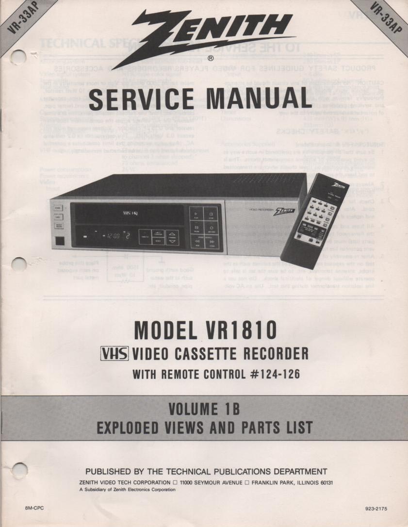 VR1810 VCR Exploded Views and Parts Service Manual VR33AP  