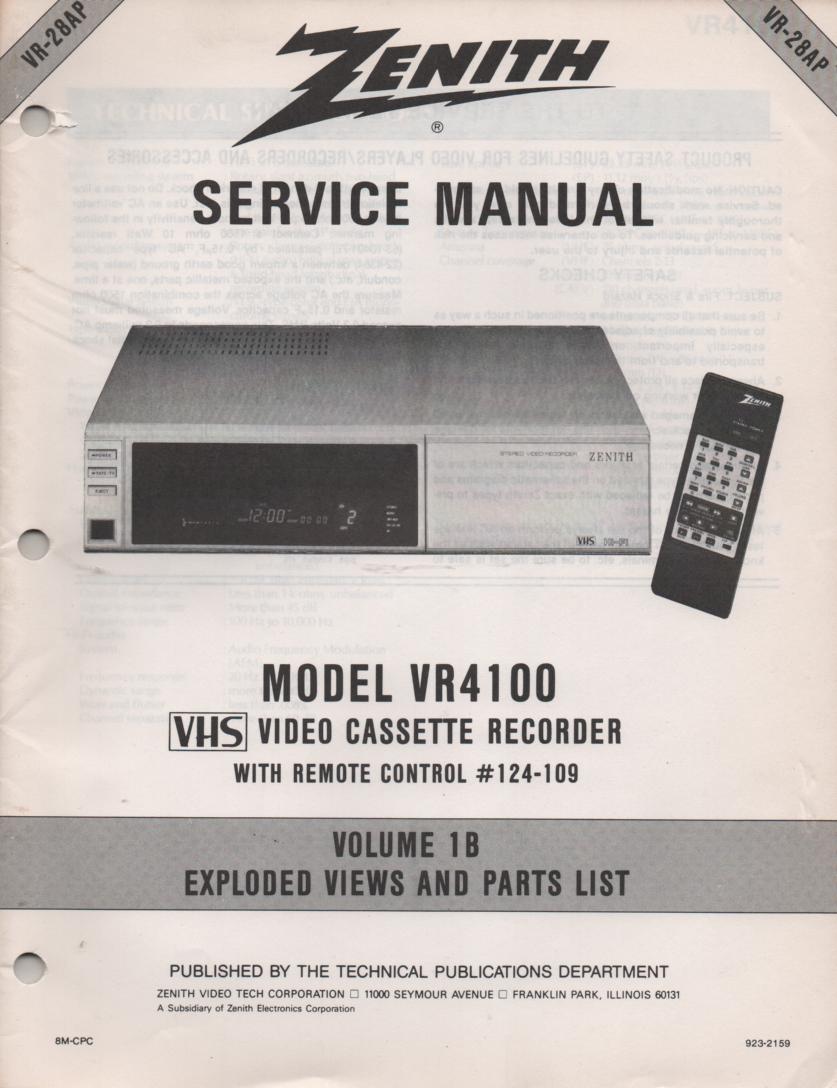 VR4100 VCR Exploded Views and Parts Service Manual VR28AP  