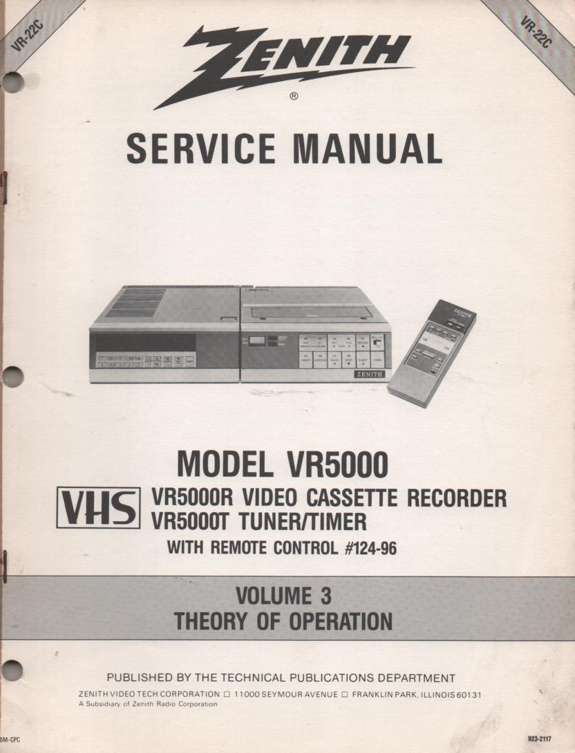 VR5000 VCR Theory of Operation Technical Service Manual VR22C  This is not an owners manual..